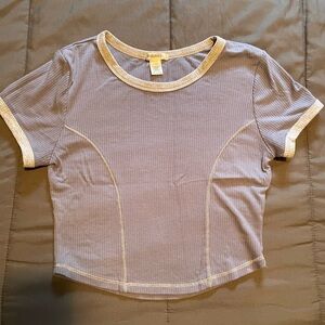 Purpley Blue Ribbed Crop Top with gray Trim